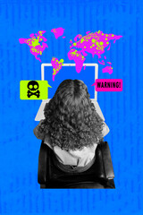 Aufkleber - Composite trend artwork 3D sketch image photo collage of young lady laptop hacker espionage virus map global warning spy data security