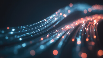 Poster - A vibrant display of blue and orange light emanating from fiber optic cables