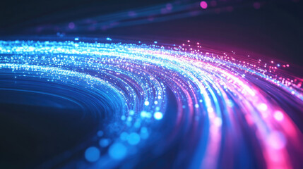 Poster - A swirling vortex of blue and pink light dances across a black background, creating an ethereal and mesmerizing display of digital energy