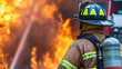 © Halina - Brave firefighter in full gear facing intense flames, showcasing courage and action in emergency response scene
