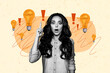 © deagreez - Composite photo collage of shocked girl point index finger idea light bulb finding success strategy plan isolated on painted background