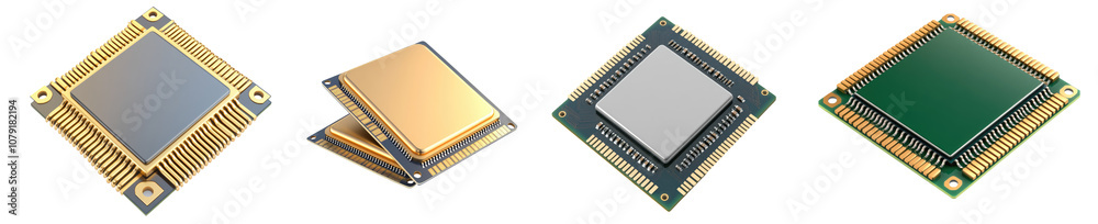 Computer processor chip set collection on transparent cutout background ...