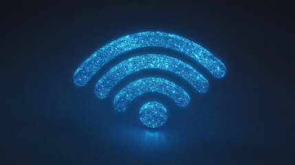 Poster - Vibrant and Glowing Wireless Signal Icon in Blue Sparkling Texture against Dark Background, Perfect for Representing Technology and Connectivity Concepts