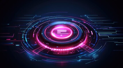  - Futuristic Digital Interface with Glowing Circles and Lines Representing Technology, Innovation, and Connectivity in a High-Tech Environment