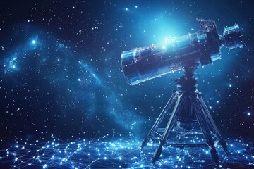 Poster - a powerful telescope capturing the wonders of the universe against a starry night background