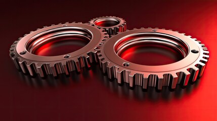 Poster - Metallic Gears on a Gradient Background with Reflective Surface Highlighting Mechanical Design and Industrial Aesthetics for Technology and Engineering Themes