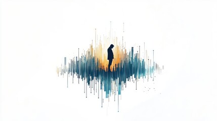 Poster - A silhouette of a person stands amidst vibrant sound waves, symbolizing connection and communication in a visually striking scene.