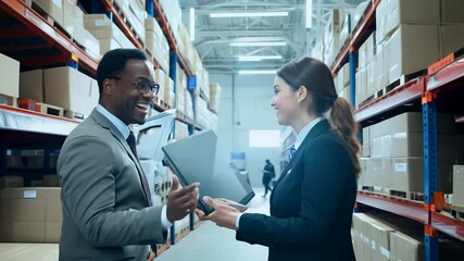Poster - Warehouse Managers Celebrate Successful Shipment With High Five Generative AI
