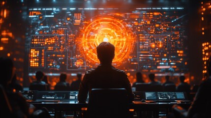 Poster - Futuristic Control Room Data Analyst Monitoring Screens