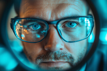 Poster - Focused male engineer examining circuit board components during assembly