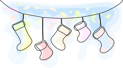 Wall Mural - Christmas holidays sock. Continuous line drawing. Vector illustration