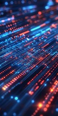 Poster - Explore this vibrant abstract background with glowing lines and shimmering particles, ideal for technologythemed visuals that capture attention through its dynamic design and aesthetic appeal