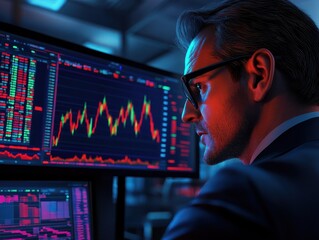 Poster - stock market investor analyst broker analyzing financial trade crypto stockmarket exchange platform 