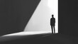 © Thiago - Solitary figure in minimalist space with dramatic shadows and stark light-dark contrast. Chiaroscuro. Illustration