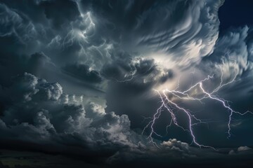 stormy weather with lightning and dark clouds.