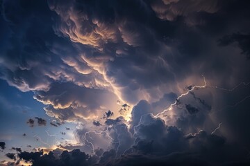Wall Mural - stormy weather with lightning and dark clouds.