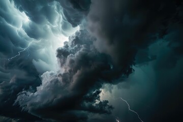 Wall Mural - stormy weather with lightning and dark clouds.