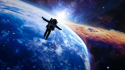 Poster - Astronaut Gliding Through the Galaxy With Stars in the Background Generative AI