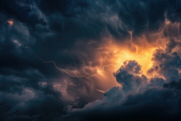 Wall Mural - stormy weather with lightning and dark clouds.