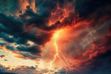 Wall Mural - lightning lightning with dramatic clouds composite image