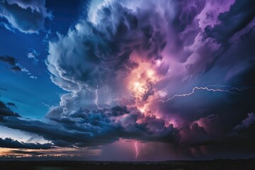 Wall Mural - summer storm bringing thunder lightnings and rain.