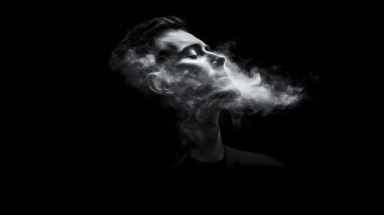 Wall Mural - Surreal portrait of a man enveloped in mysterious smoke. generative ai image. Chiaroscuro. Illustration