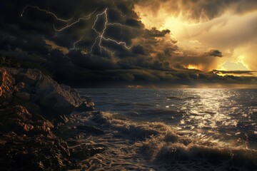 Wall Mural - another view of a thunderstorm by the sea