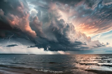 Wall Mural - another view of a thunderstorm by the sea