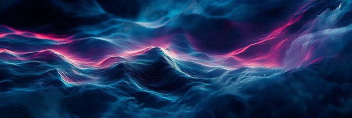 Poster - This is a captivating and visually stunning digital abstract background that features glowing waves along with vibrant neon effects, making it perfect for various technology and cyberspace themes
