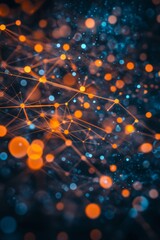Fototapete - This captivating digital abstract background showcases glowing particles and intricate network connections in vibrant colors, perfect for technology themes, providing an immersive visual experience