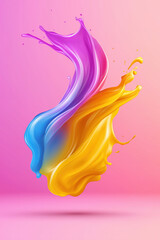 Poster - Colorful paint splashes blend in artistic display against a vibrant pink background