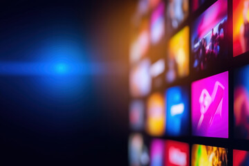 Poster - Colorful digital screens displaying various content in a dark environment