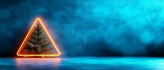 A neon christmas tree in the middle of a dark room