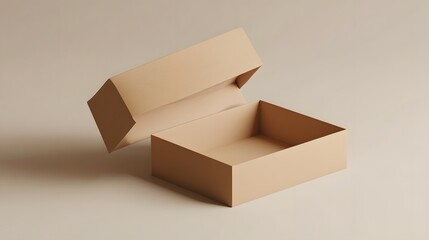 Wall Mural - Open empty cardboard box on a beige background.