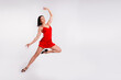 © deagreez - Full length photo of stunning adorable lady dressed sexy red outfit enjoying ballet dance class empty space isolated white color background