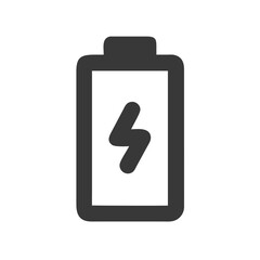 Poster - A black vector icon of a battery with a lightning bolt symbol, representing charging and energy, suitable for technology and electrical themes