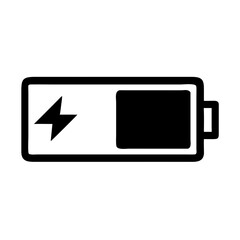 Poster - A simple vector icon representing a battery symbol with a charging sign, indicating low power and the need for recharging in a straightforward design