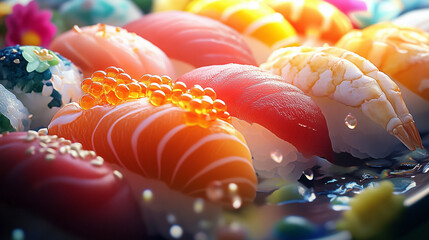 Colorful Sushi Sashimi Banner for Advertising with Space for Text