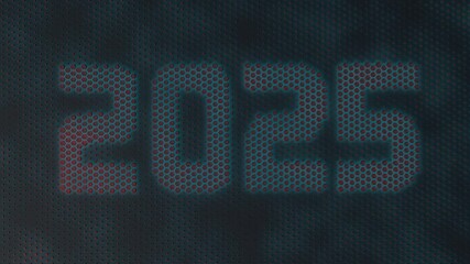 Poster - abstract 3d loop animation. the date of the new year 2025 appears on an abstract background of many 