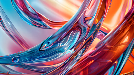Wall Mural - A blue and purple wave with a shiny, metallic texture. 