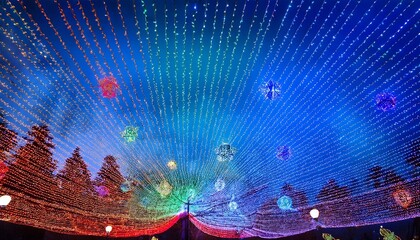 Wall Mural - a colorful christmas light display with a blue background