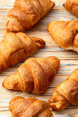 Wall Mural - Group of sweet croissant . French morning breakfast . Top view