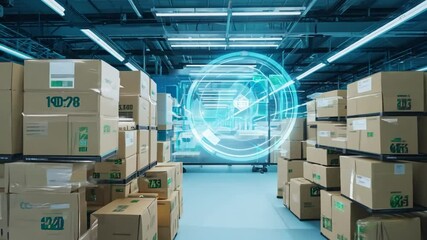 Poster - Futuristic Warehouse Highlighting Digital Cardboard Logistics Generative AI