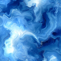 Leinwandbilder - Abstract composition in cool blue-blue tones depicting flowing, multi-layered undulating forms. Smooth lines and transitions between shades of blue and white give depth to the composition