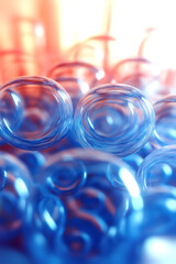 Aufkleber - Composition of spherical transparent glass objects surrounded by bright highlights. Cold and warm tones create an effect of depth through blur and sharpness