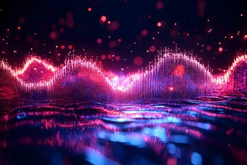 Poster - Vibrant abstract waves in neon colors reflecting on water