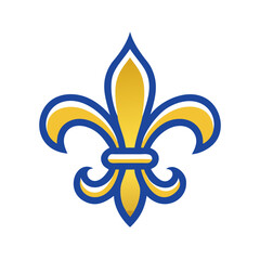 Poster - Stylized fleur de lis vector icon designed in a vibrant yellow and blue color scheme, perfect for use in various graphic design projects or branding endeavors