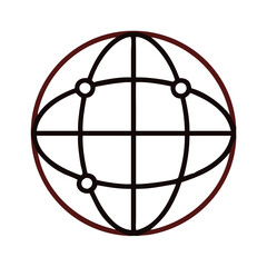 Poster - A detailed vector icon depicting a globe wireframe design, showcasing interconnected lines and nodes representing global connectivity and geography