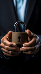 Aufkleber - Businessman presenting a padlock, emphasizing the importance of data protection and security in business operations