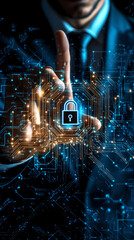 Aufkleber - Business professional activates digital lock to safeguard cybersecurity and data in advanced network setting